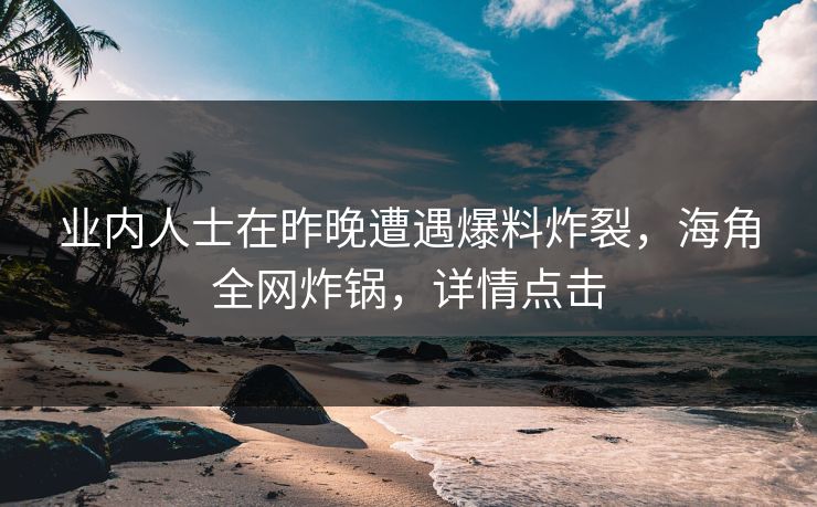 业内人士在昨晚遭遇爆料炸裂，海角全网炸锅，详情点击